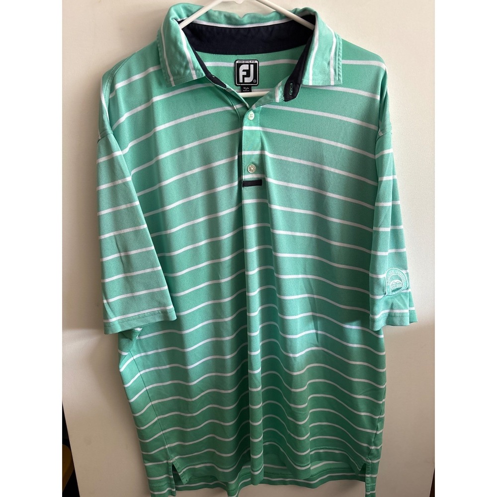 FJ FootJoy XXL Golf Polo Shirt Athletic Fit Green Striped boulder point club